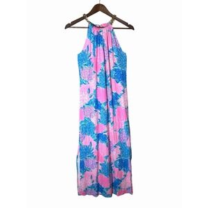 Lilly Pulitzer Bingham Maxi Dress Foxy Llama Pink Blossom Halter Chain Medium